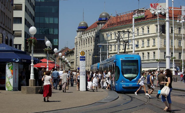 Zagreb - trams in Ban Jelacic Square