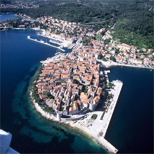 Aerial view of Korcula old town