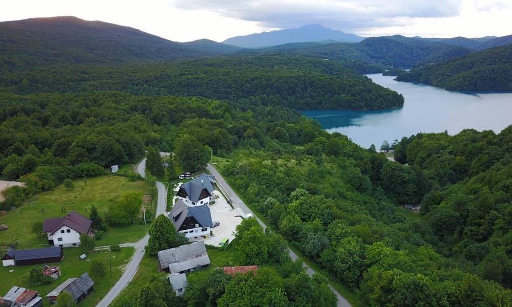 Aerial view of Etno House at Plitvice