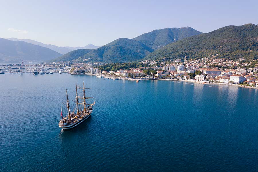 Sailing ship arriving into Tivat