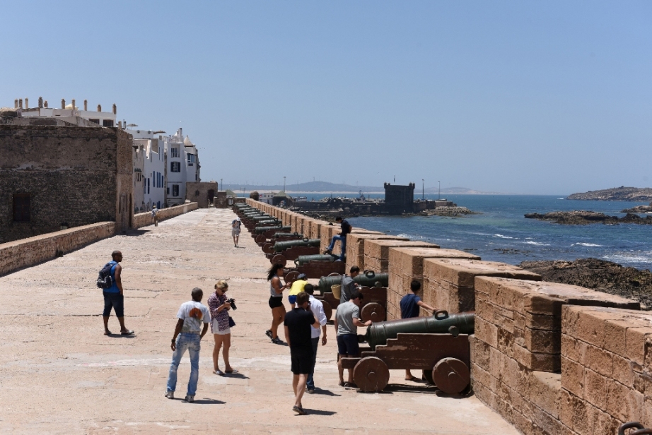 Looking along the sea walls at Essaouira