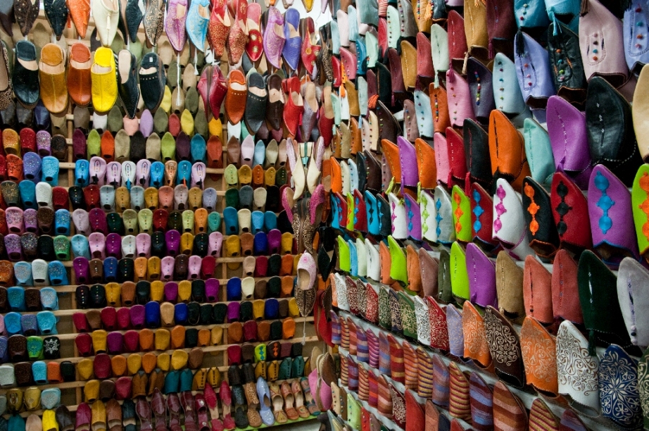 Traditional Moroccan leather slippers - www.visitmorocco.com/Moroccan National Tourist Office. Copyright is retained by the Moroccan National Tourist Office, all rights reserved.
