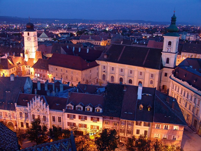 Sibiu, from above at night