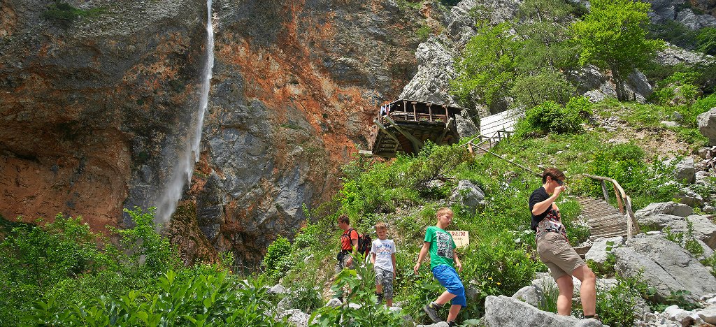 Cabin at Rinka waterfall in Logar Valley