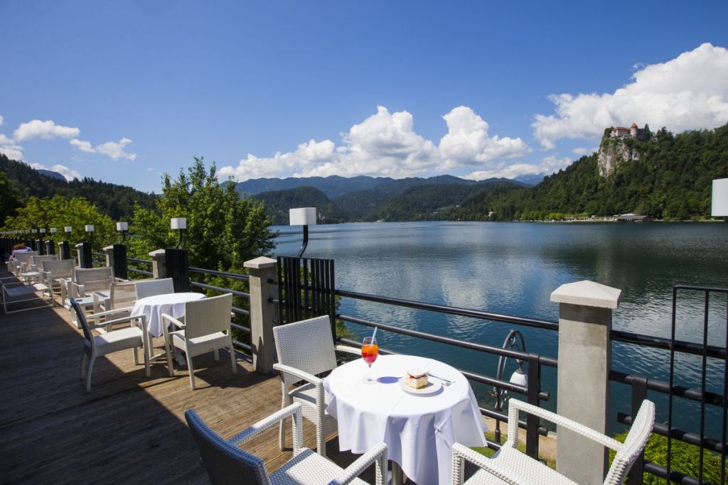 Hotel verandah on lake Bled